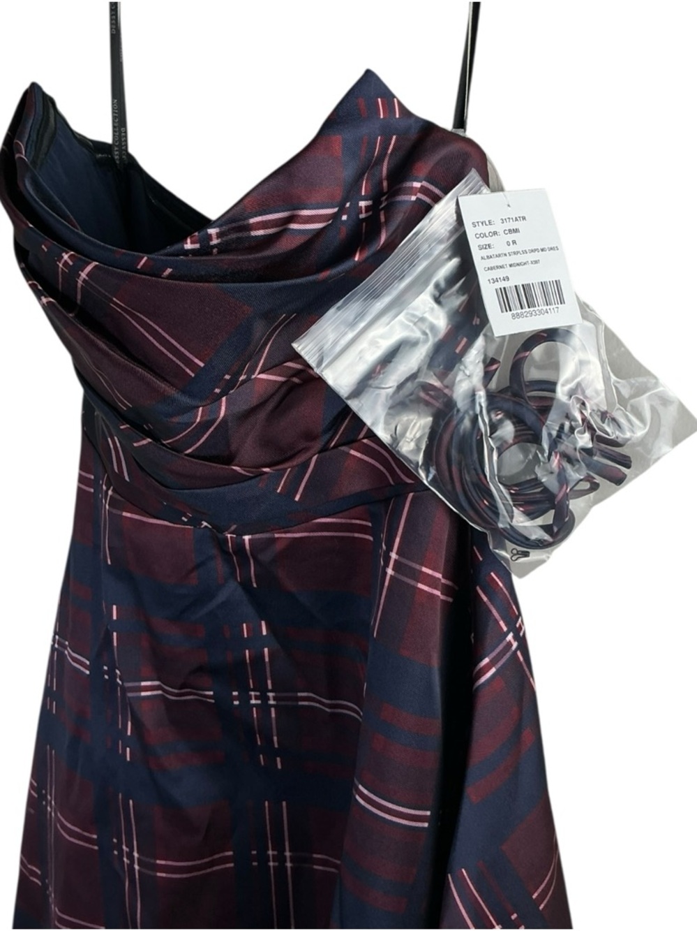 Dessy Collection Strapless Tartan Satin Maxi Dress in Cabernet and Midnight - Picture 4 of 8